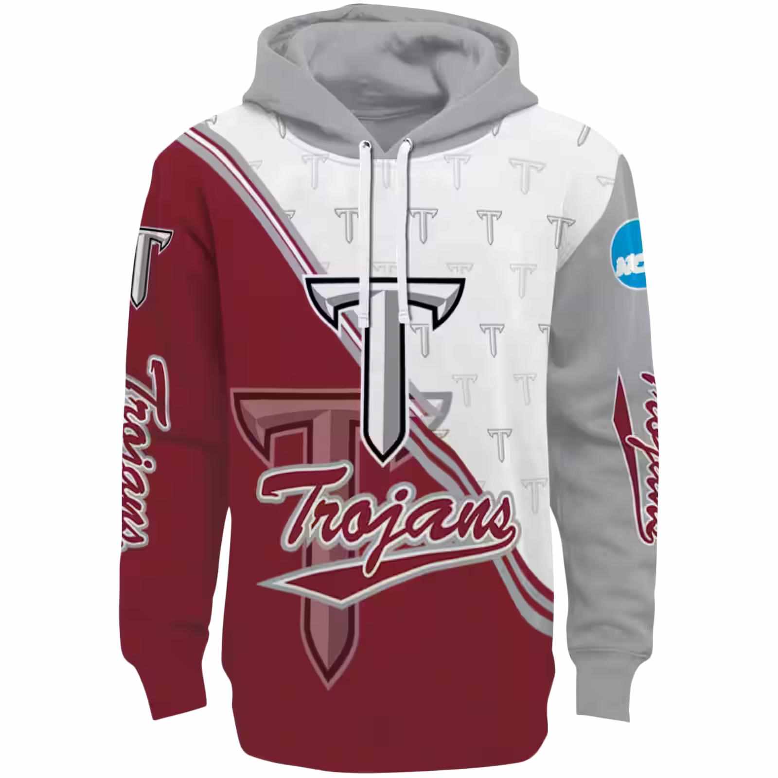Troy Trojans Diagonal Stripe Red White Hoodie