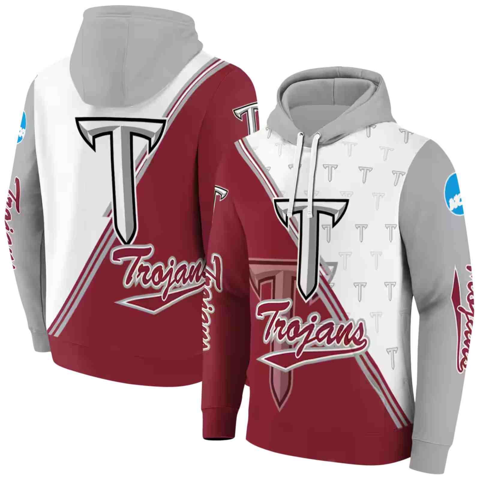 troy trojans diagonal stripe red white hoodie fashion forward