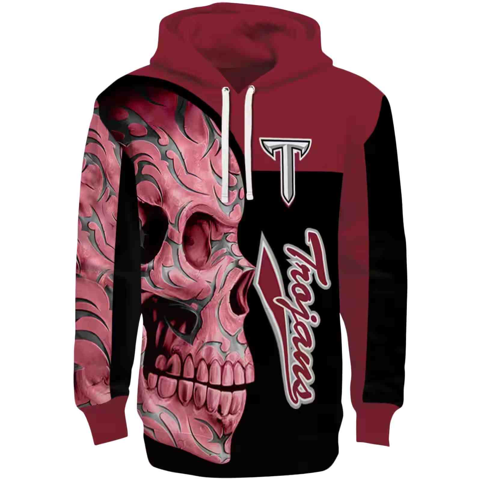 Troy Trojans Skull Motif Red Black Hoodie