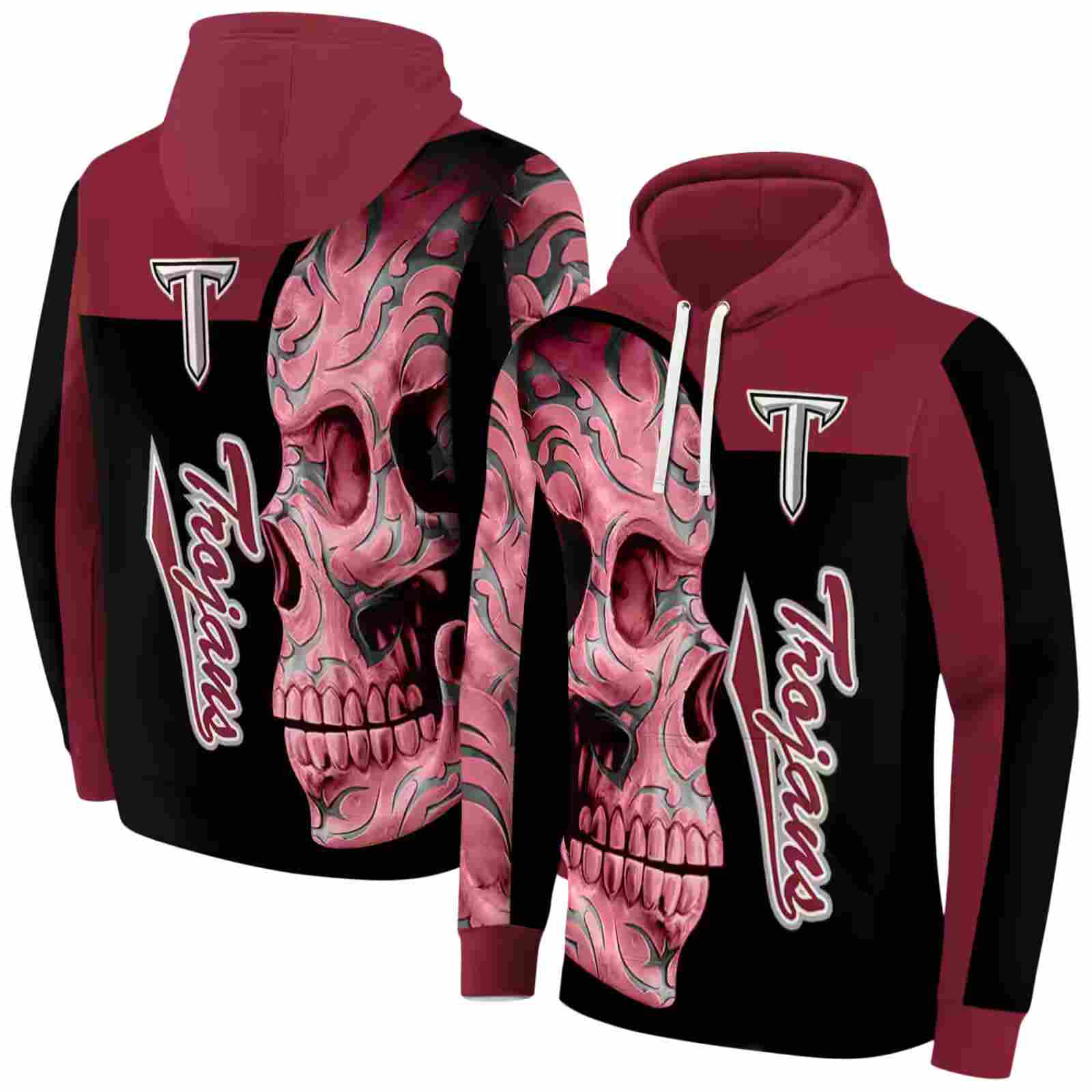 troy trojans skull motif red black hoodie fashion forward