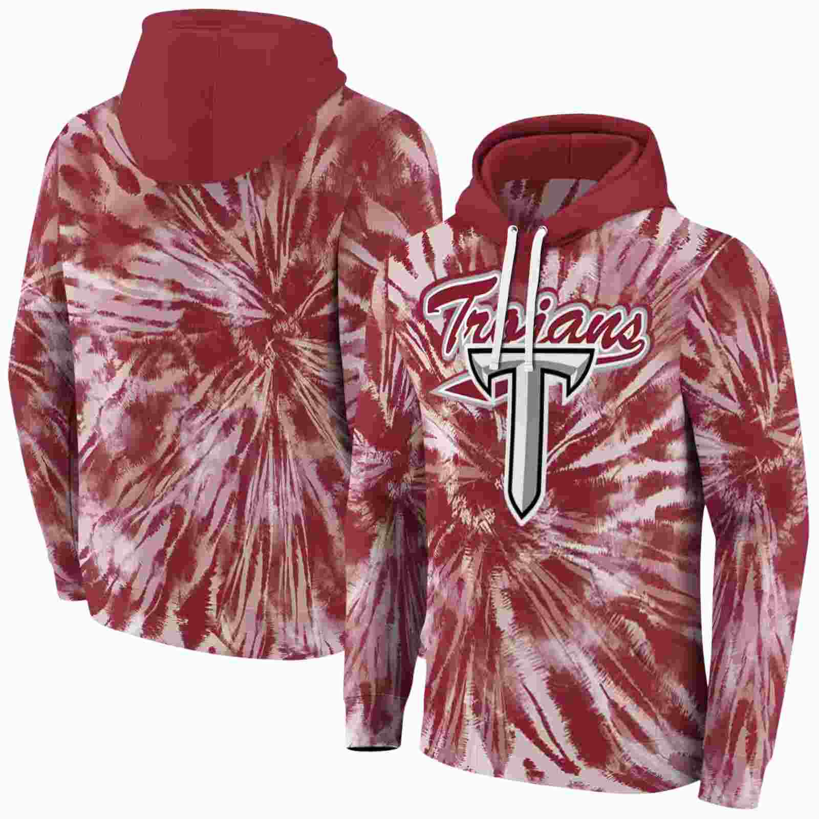 troy trojans tie dye pattern red hoodie fashion forward