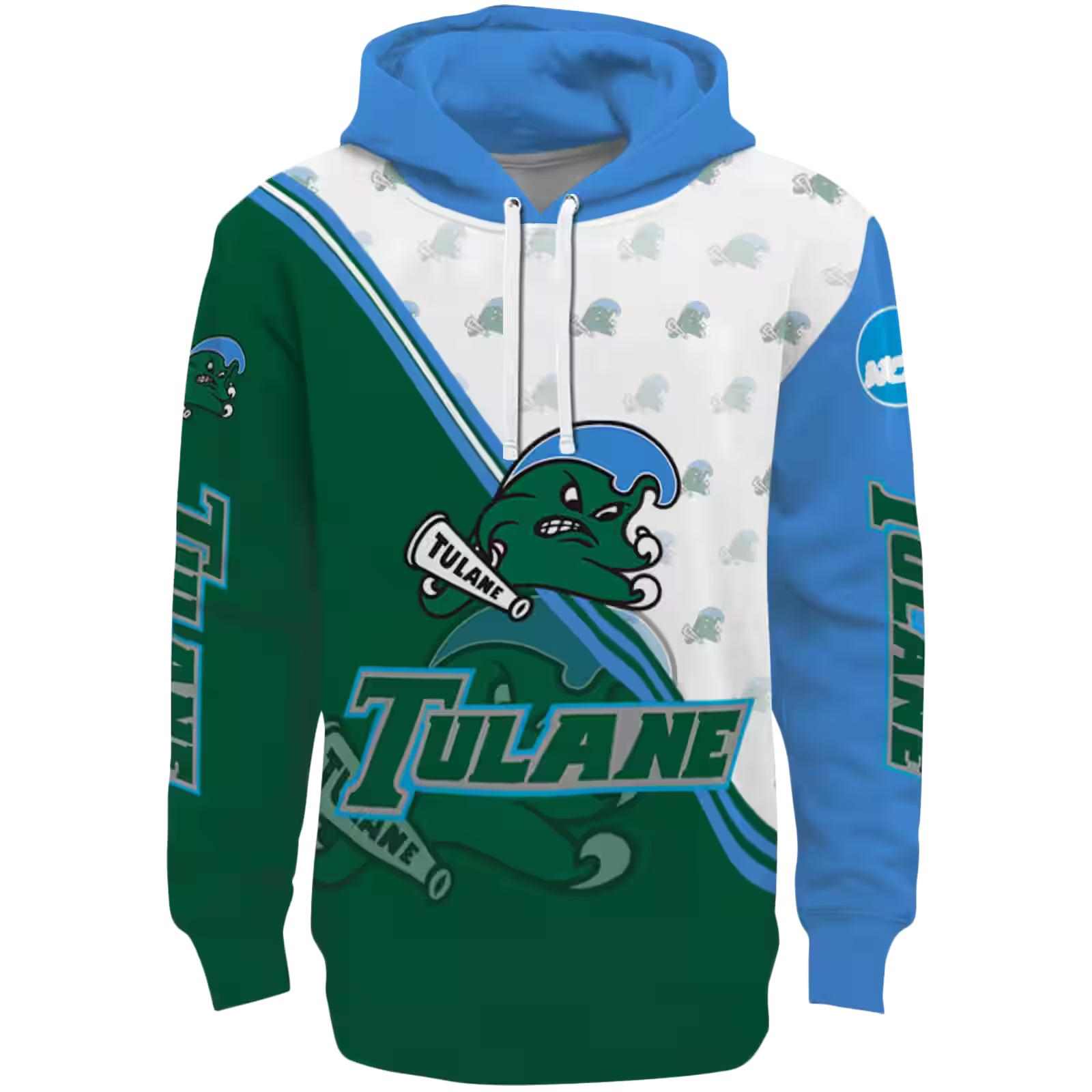 Tulane Green Wave Diagonal Stripe Green White Hoodie