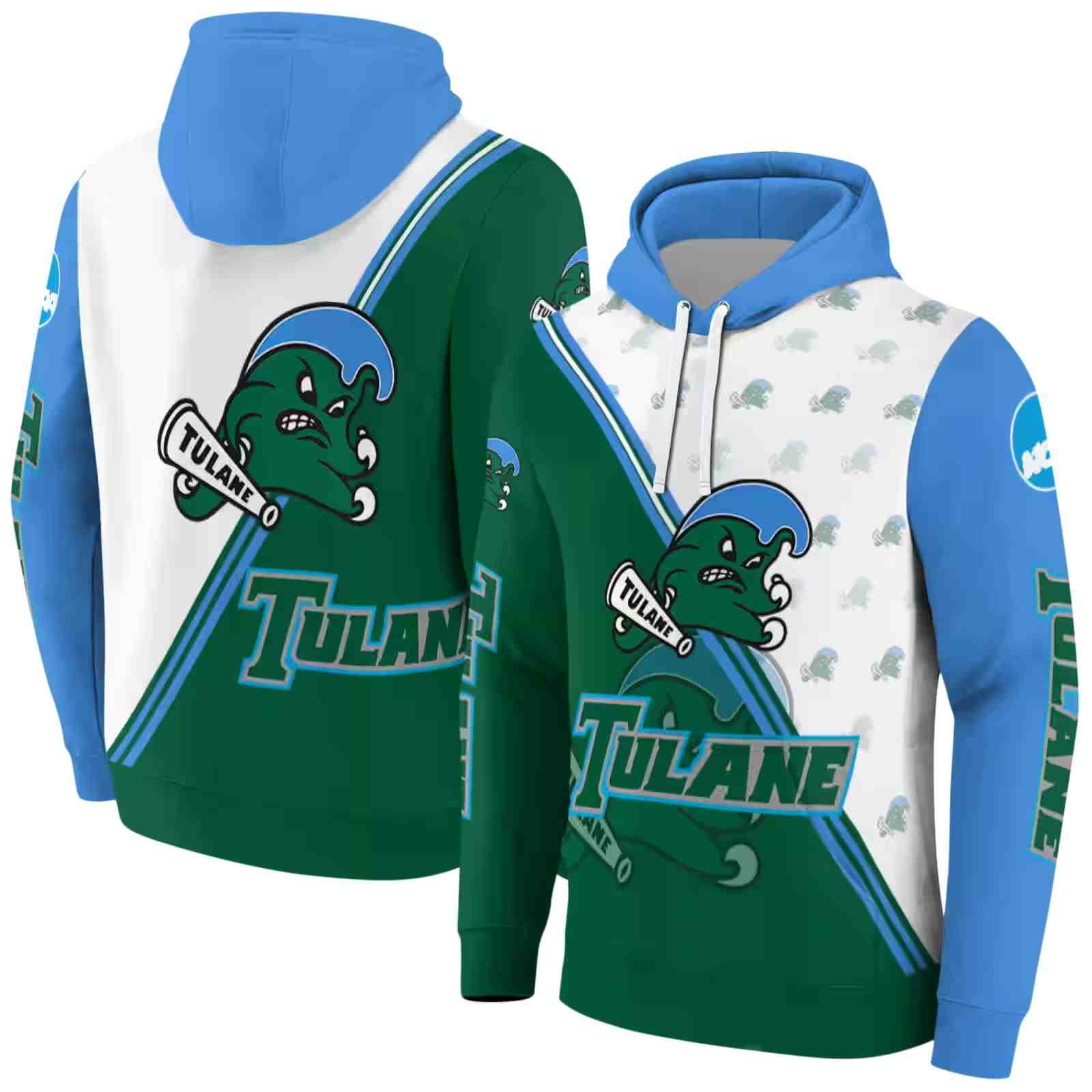 tulane green wave diagonal stripe green white hoodie fashion forward