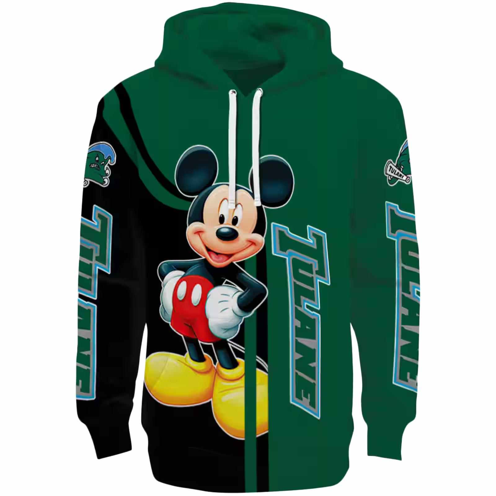 Tulane Green Wave Mickey Mouse Green Black Hoodie