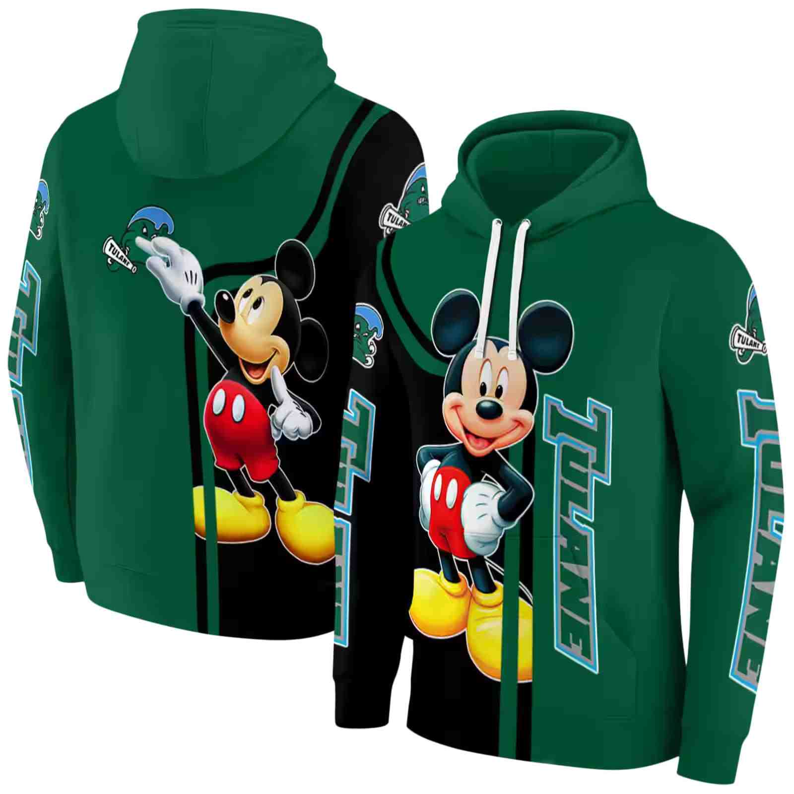 tulane green wave mickey mouse green black hoodie fashion forward