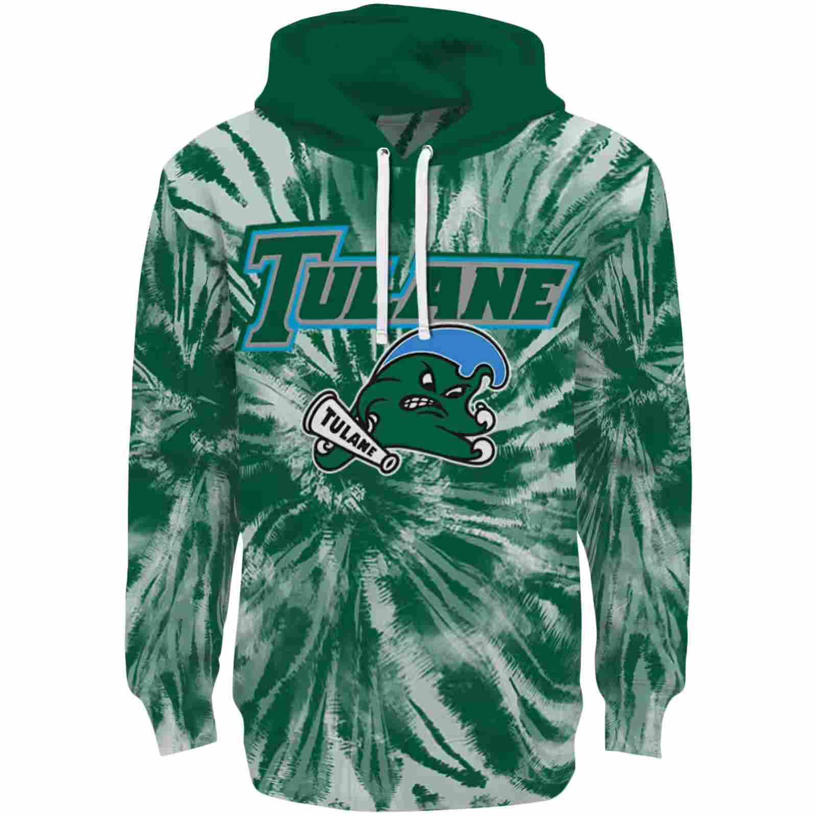 Tulane Green Wave Tie Dye Pattern Green Hoodie