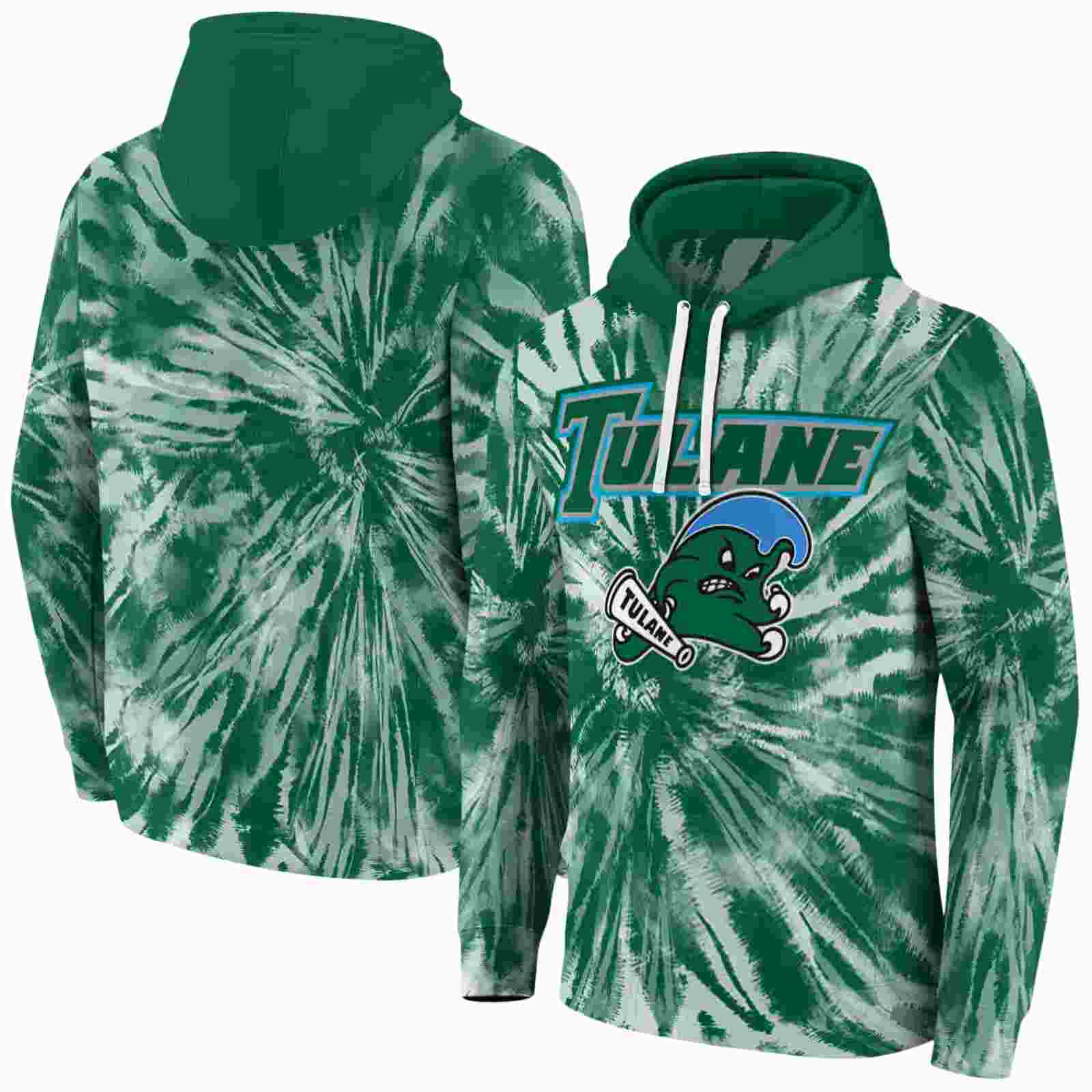 tulane green wave tie dye pattern green hoodie fashion forward
