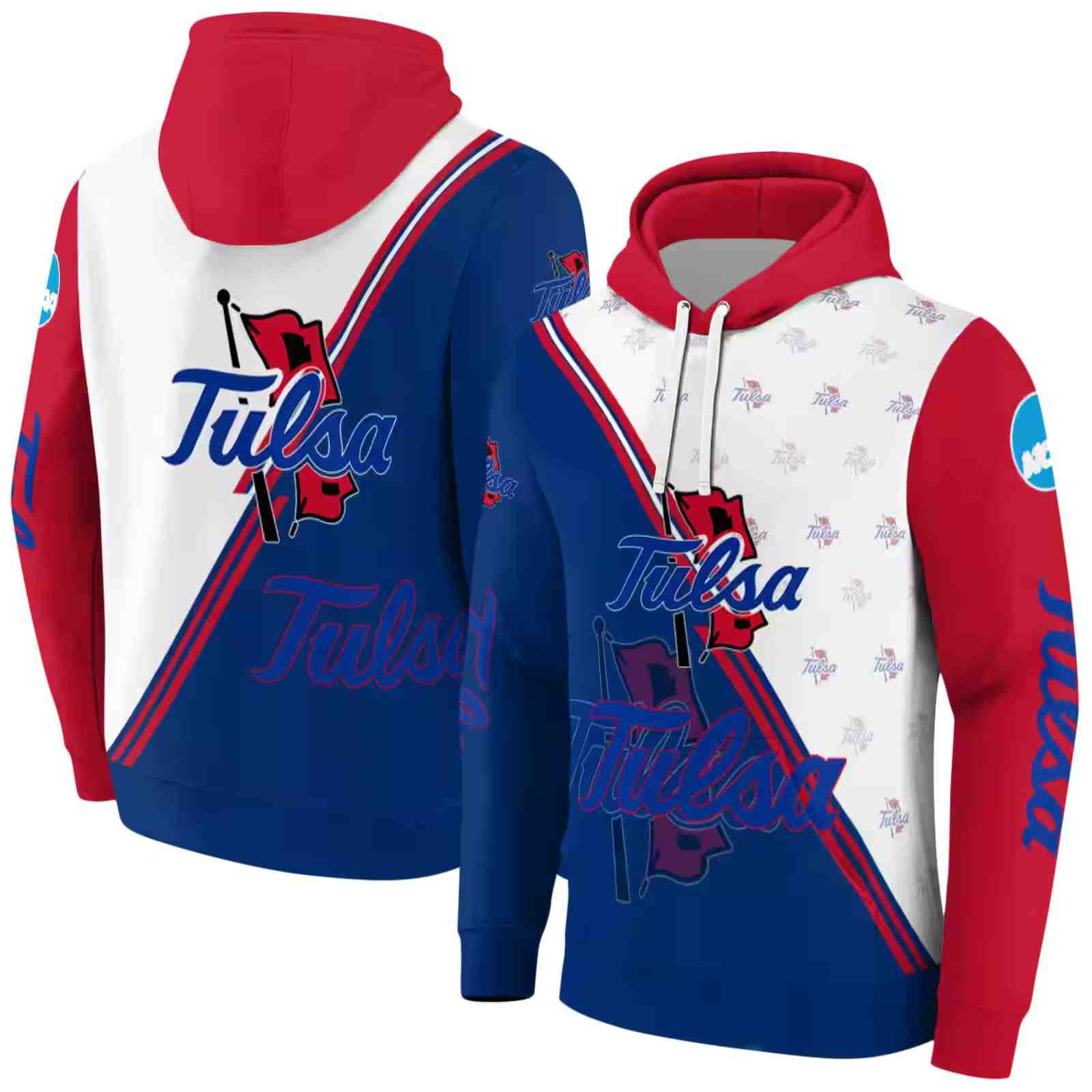 tulsa golden hurricane diagonal stripe blue white hoodie fashion forward