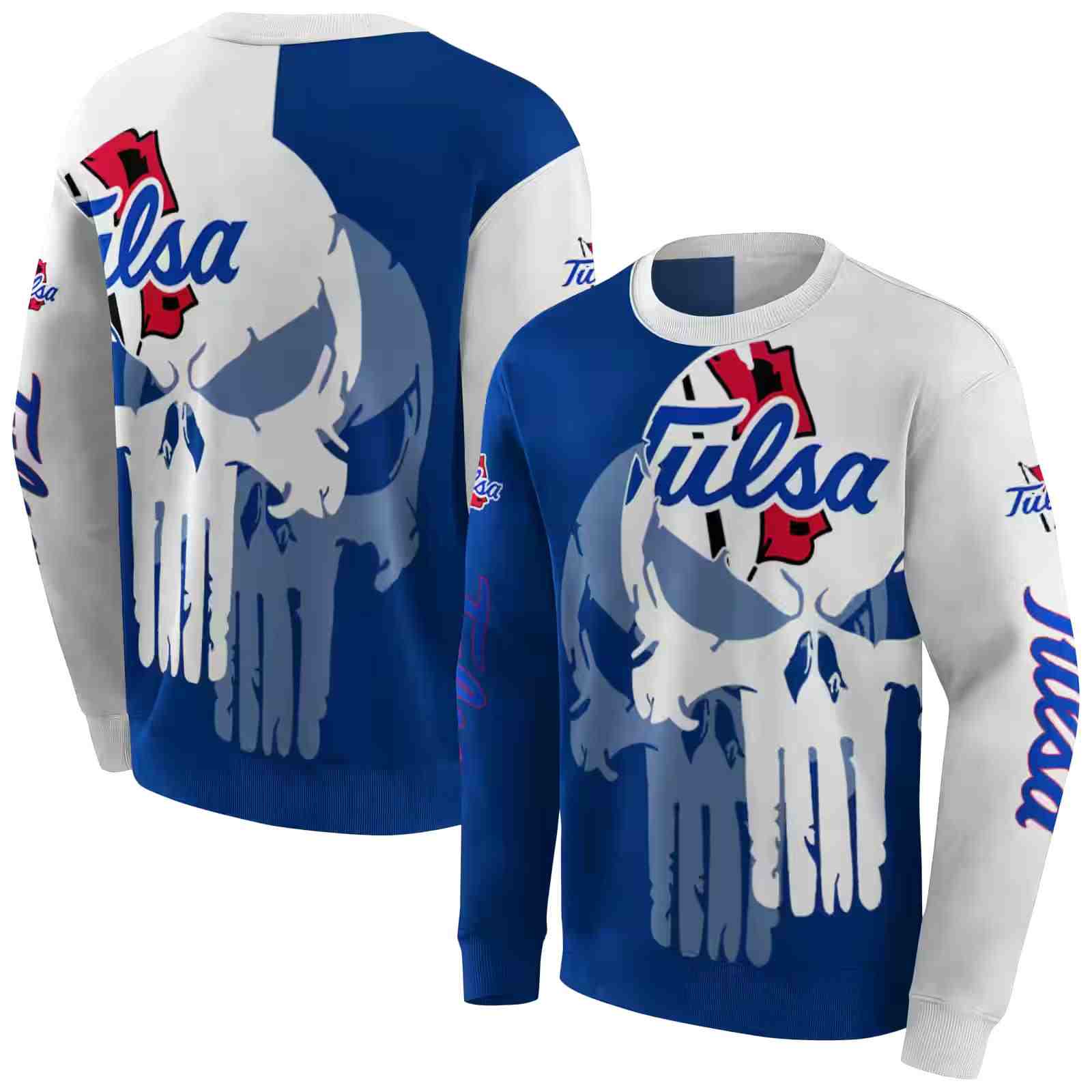 tulsa golden hurricane graphic punisher blue white hoodie premium grade