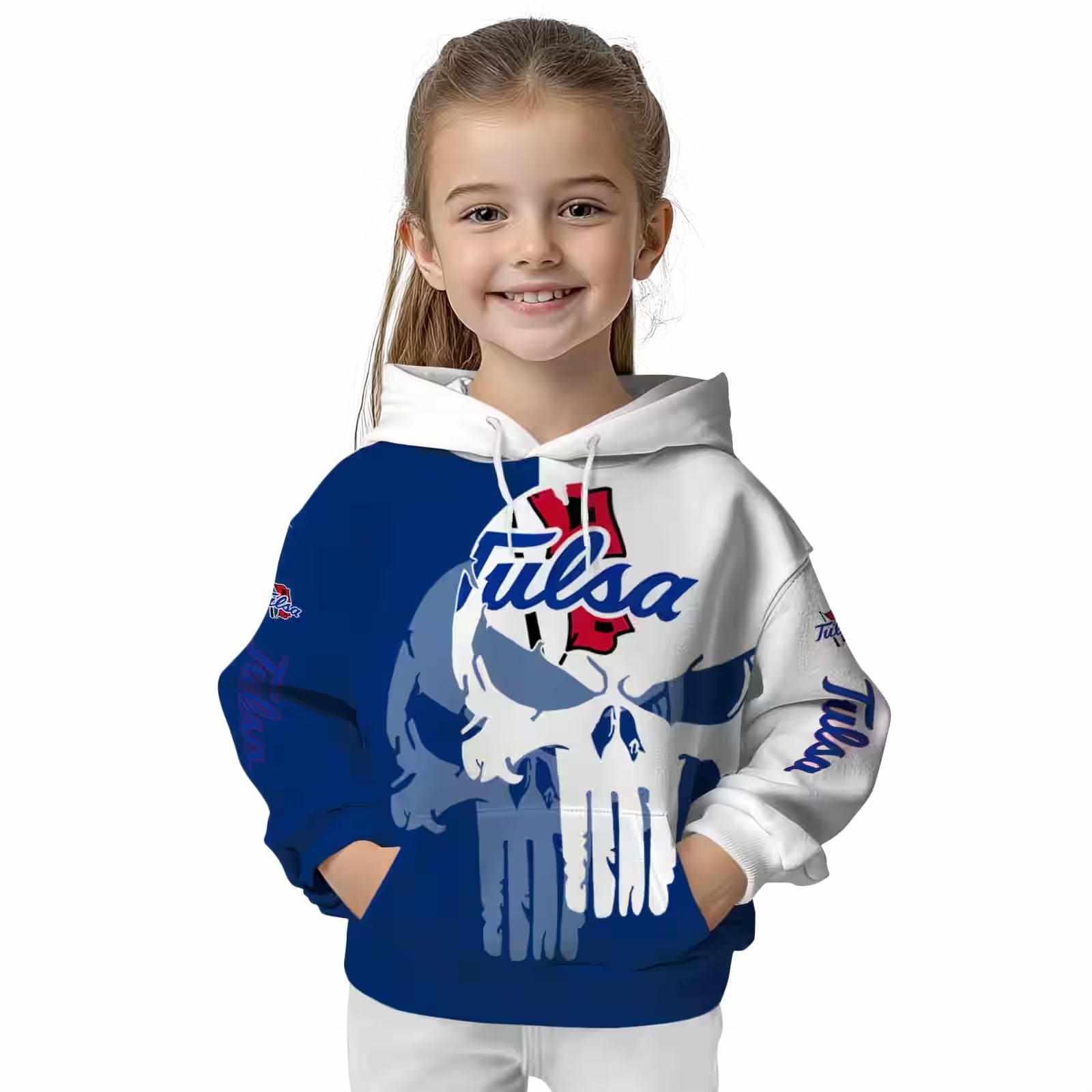 tulsa golden hurricane graphic punisher blue white hoodie top rated