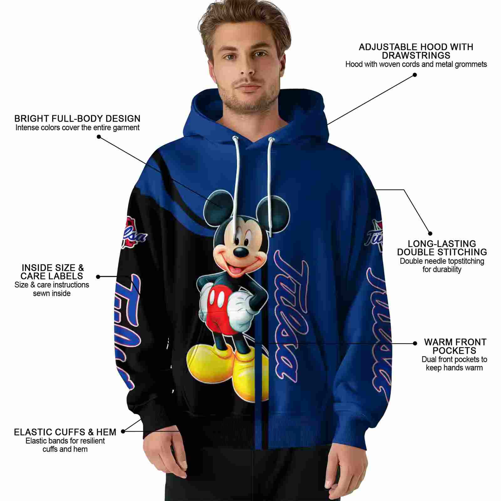 tulsa golden hurricane mickey mouse blue black hoodie latest model