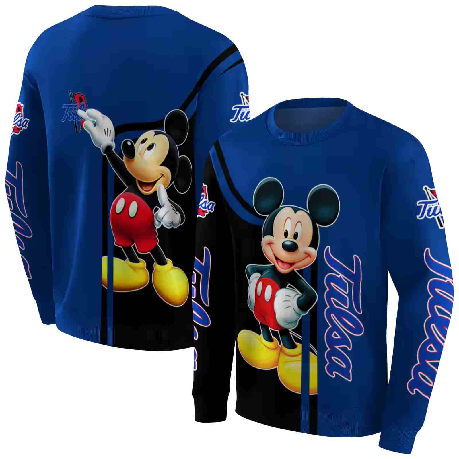 tulsa golden hurricane mickey mouse blue black hoodie premium grade