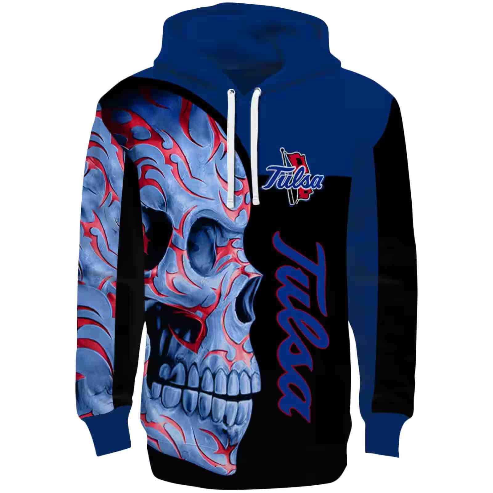 Tulsa Golden Hurricane Skull Motif Blue Black Hoodie