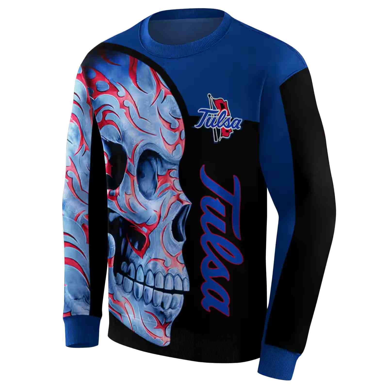 tulsa golden hurricane skull motif blue black hoodie new arrival