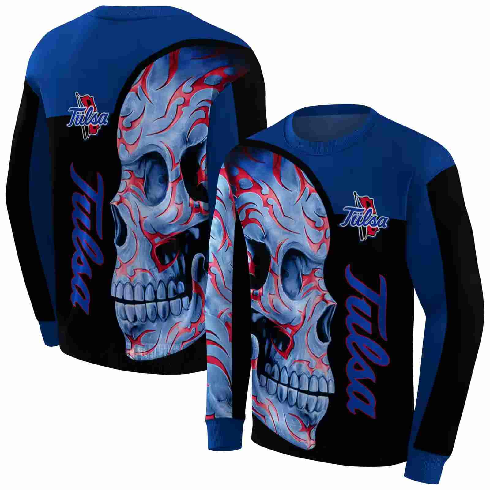 tulsa golden hurricane skull motif blue black hoodie premium grade