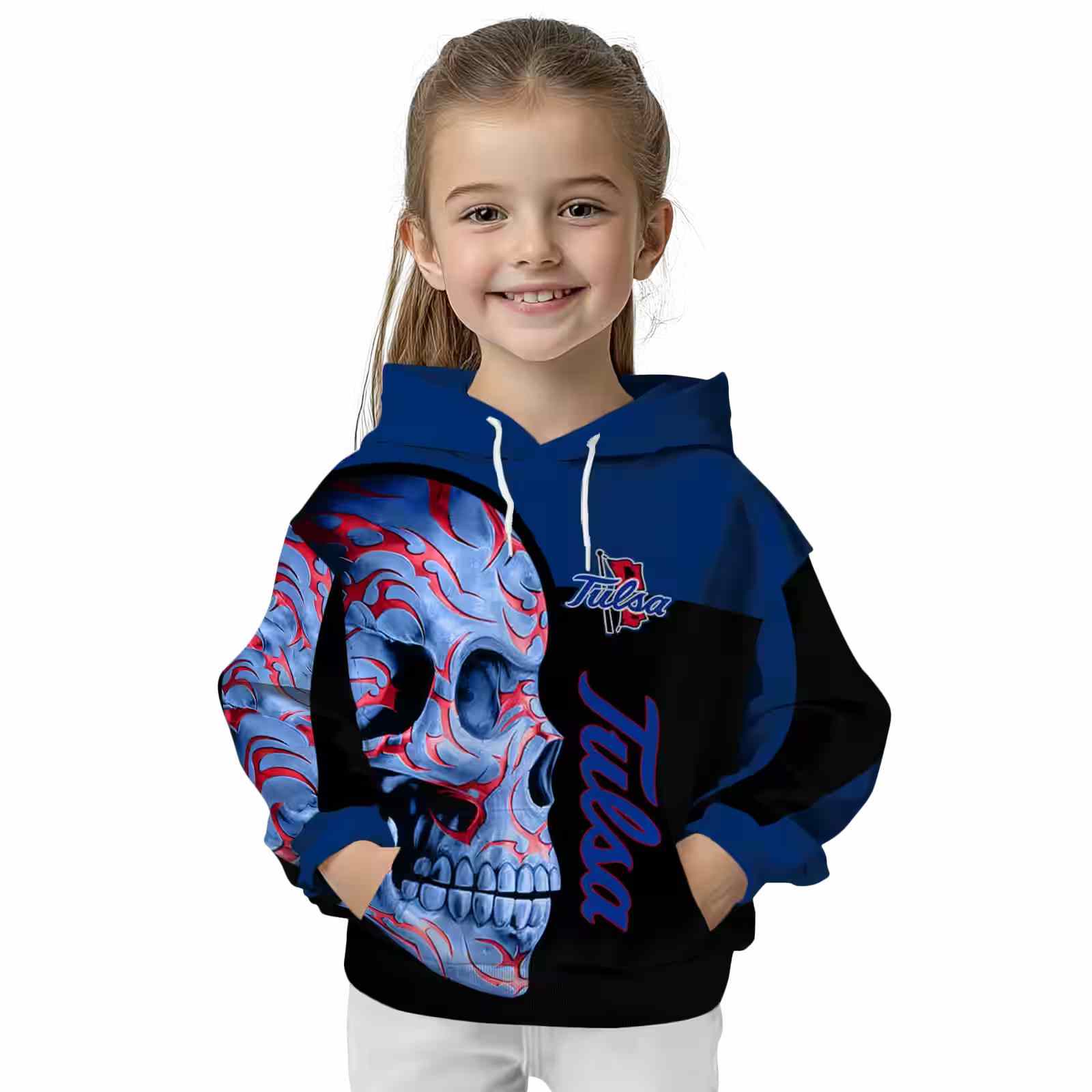 tulsa golden hurricane skull motif blue black hoodie top rated