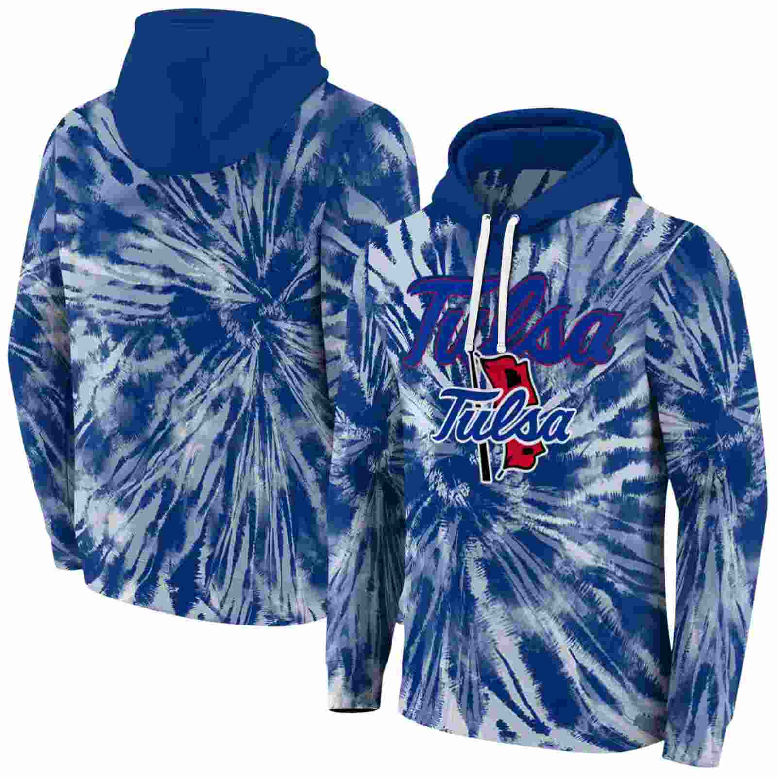 tulsa golden hurricane tie dye pattern blue hoodie fashion forward