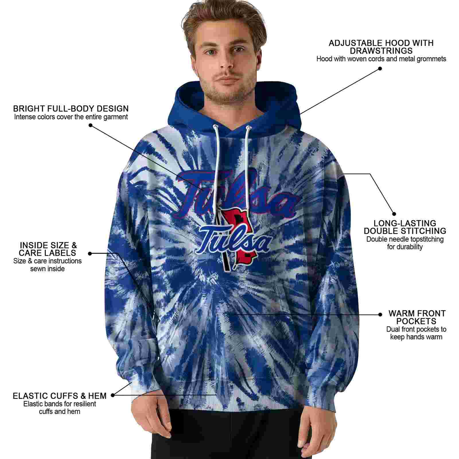 tulsa golden hurricane tie dye pattern blue hoodie latest model