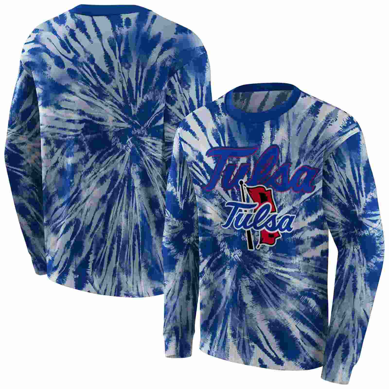 tulsa golden hurricane tie dye pattern blue hoodie premium grade