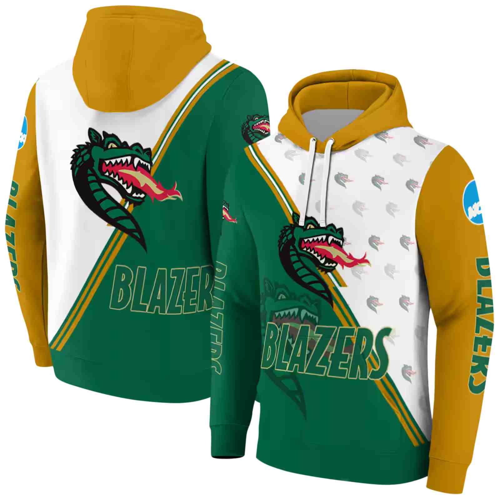 uab blazers diagonal stripe green white hoodie fashion forward