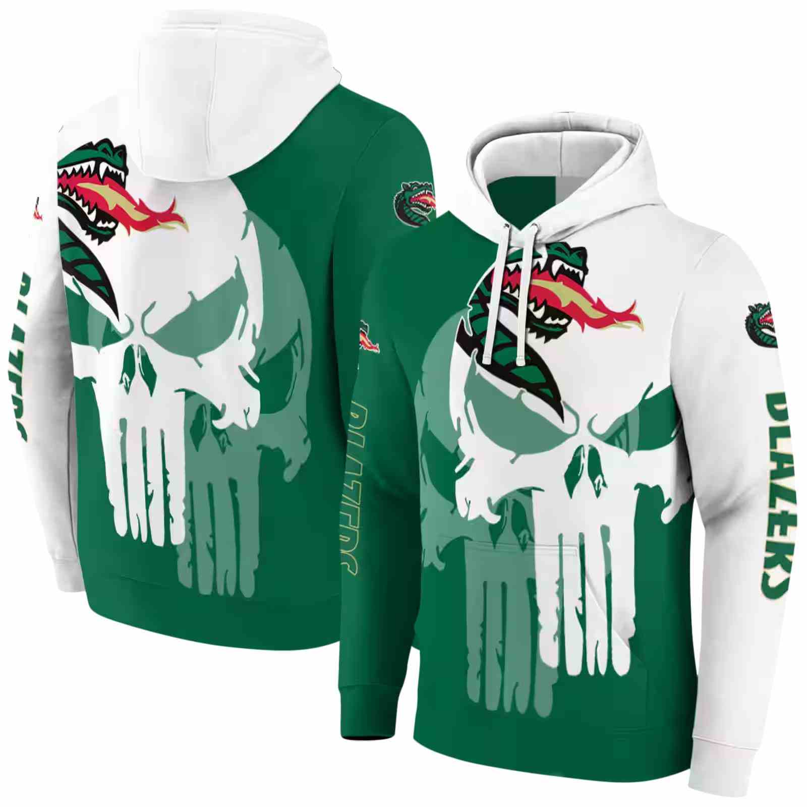 uab blazers graphic punisher green white hoodie fashion forward