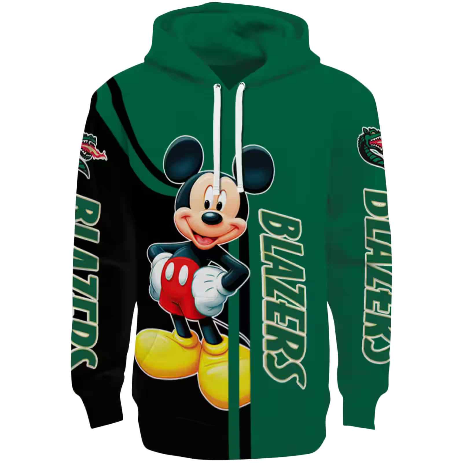 UAB Blazers Mickey Mouse Green Black Hoodie