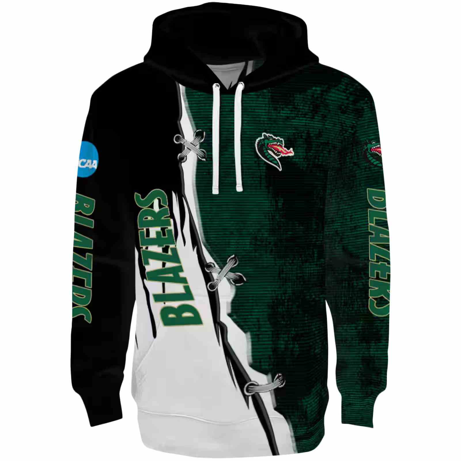 UAB Blazers Ripped Pattern Green Black White Hoodie