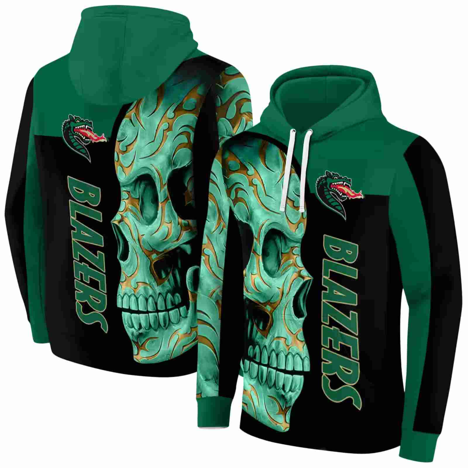 uab blazers skull motif green black hoodie fashion forward