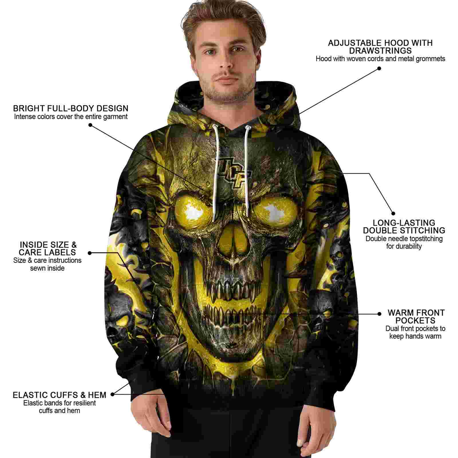 ucf knights demonic skull gold black hoodie latest model