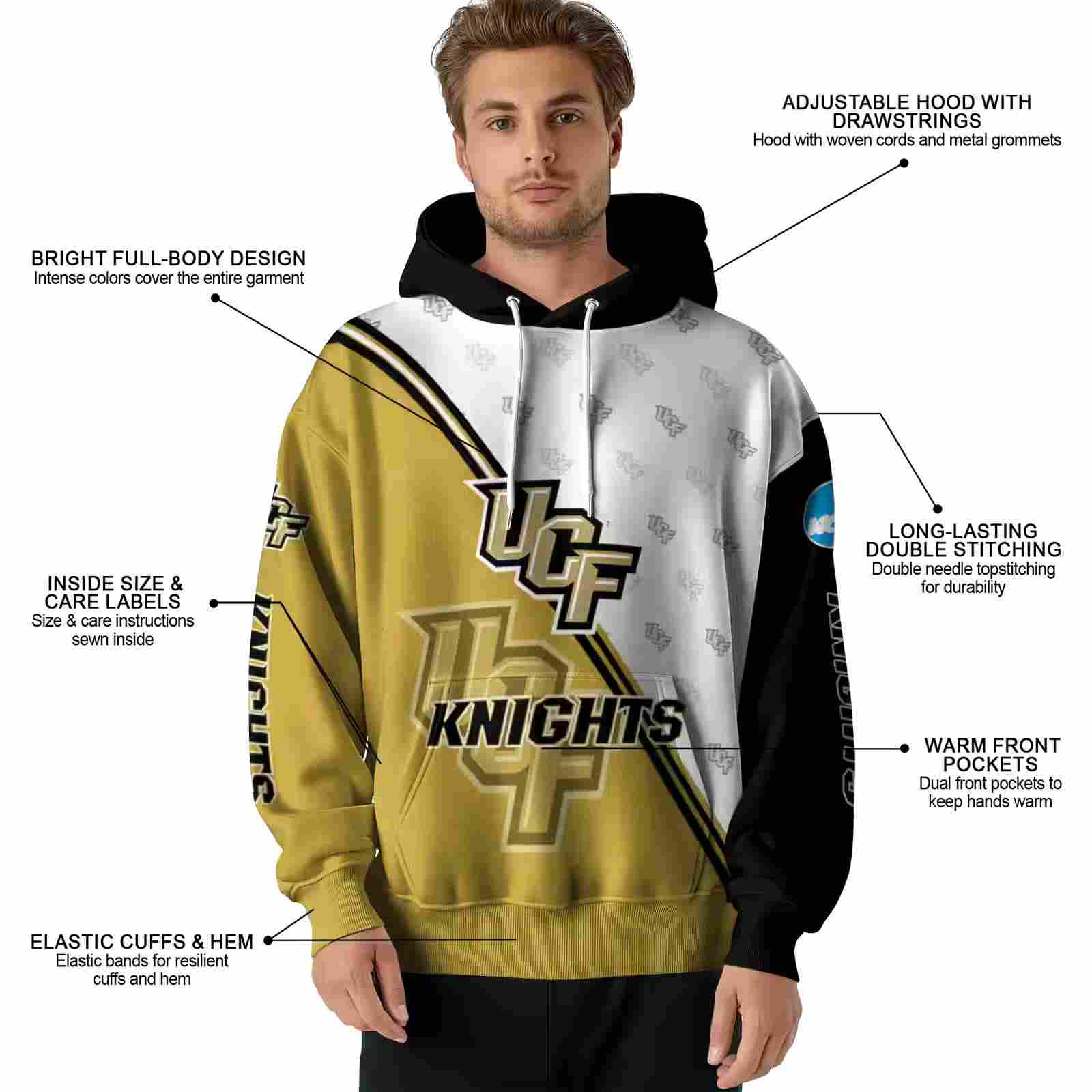 ucf knights diagonal stripe gold white hoodie latest model