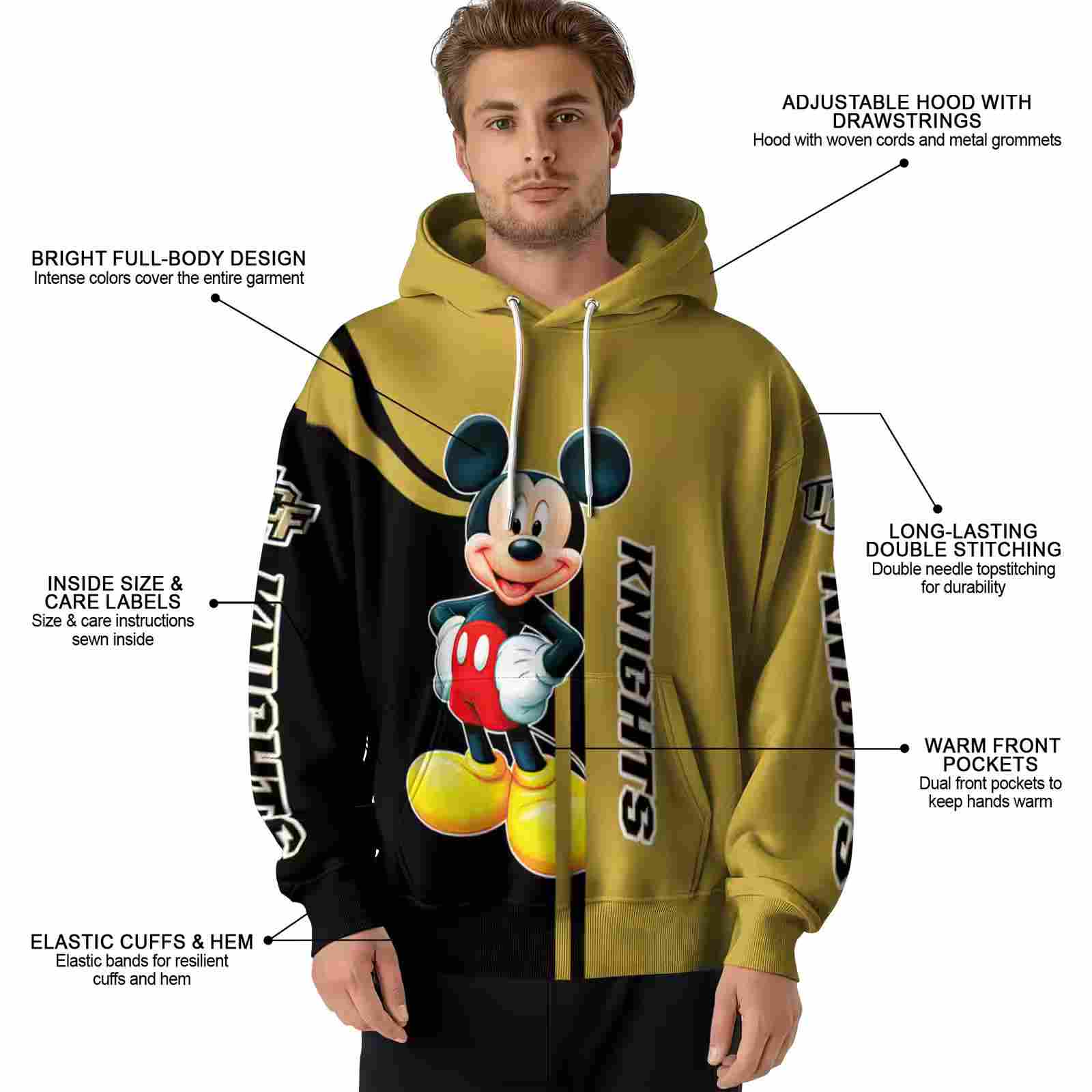 ucf knights mickey mouse gold black hoodie latest model