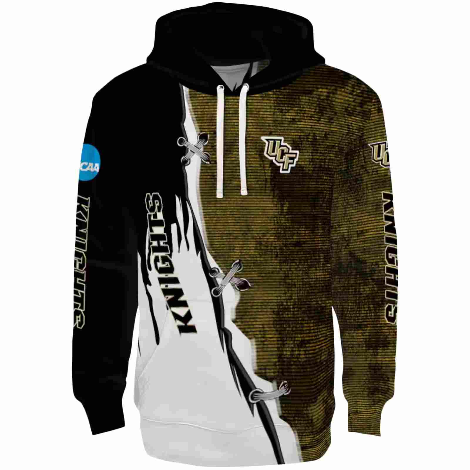 UCF Knights Ripped Pattern Gold Black White Hoodie