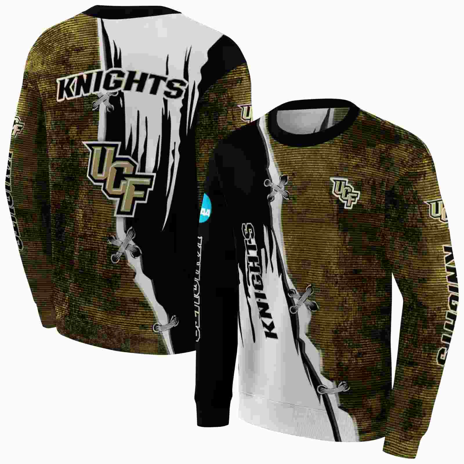 ucf knights ripped pattern gold black white hoodie premium grade