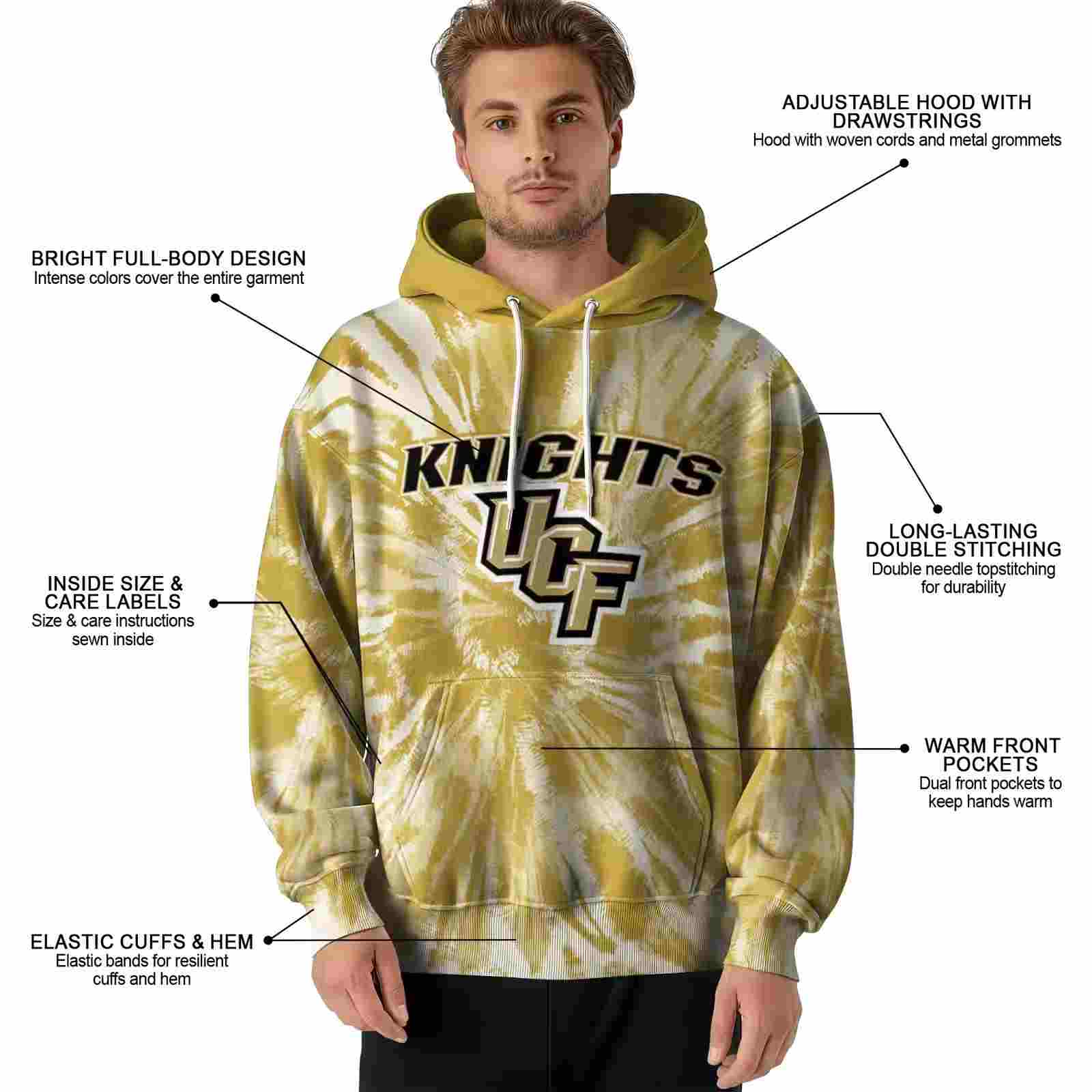 ucf knights tie dye pattern gold hoodie latest model