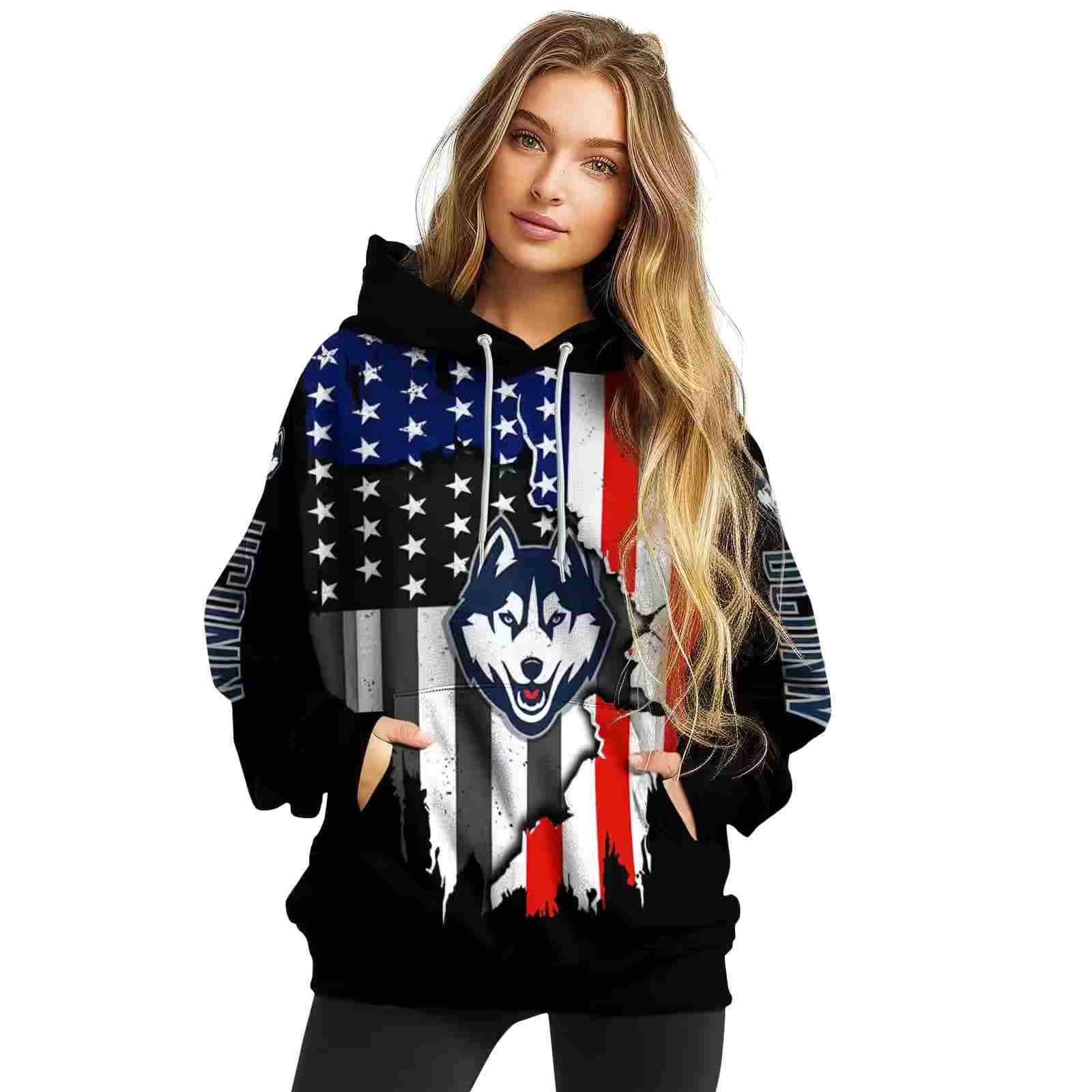 uconn huskies american pride black hoodie high quality