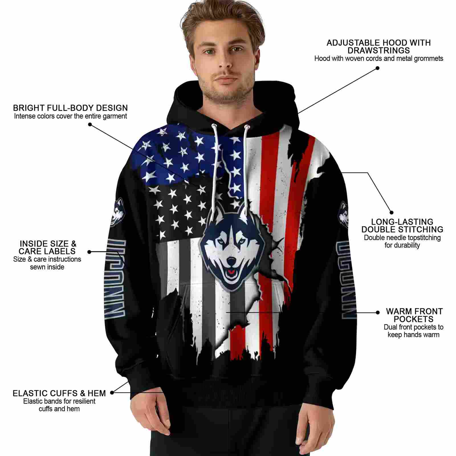 uconn huskies american pride black hoodie latest model