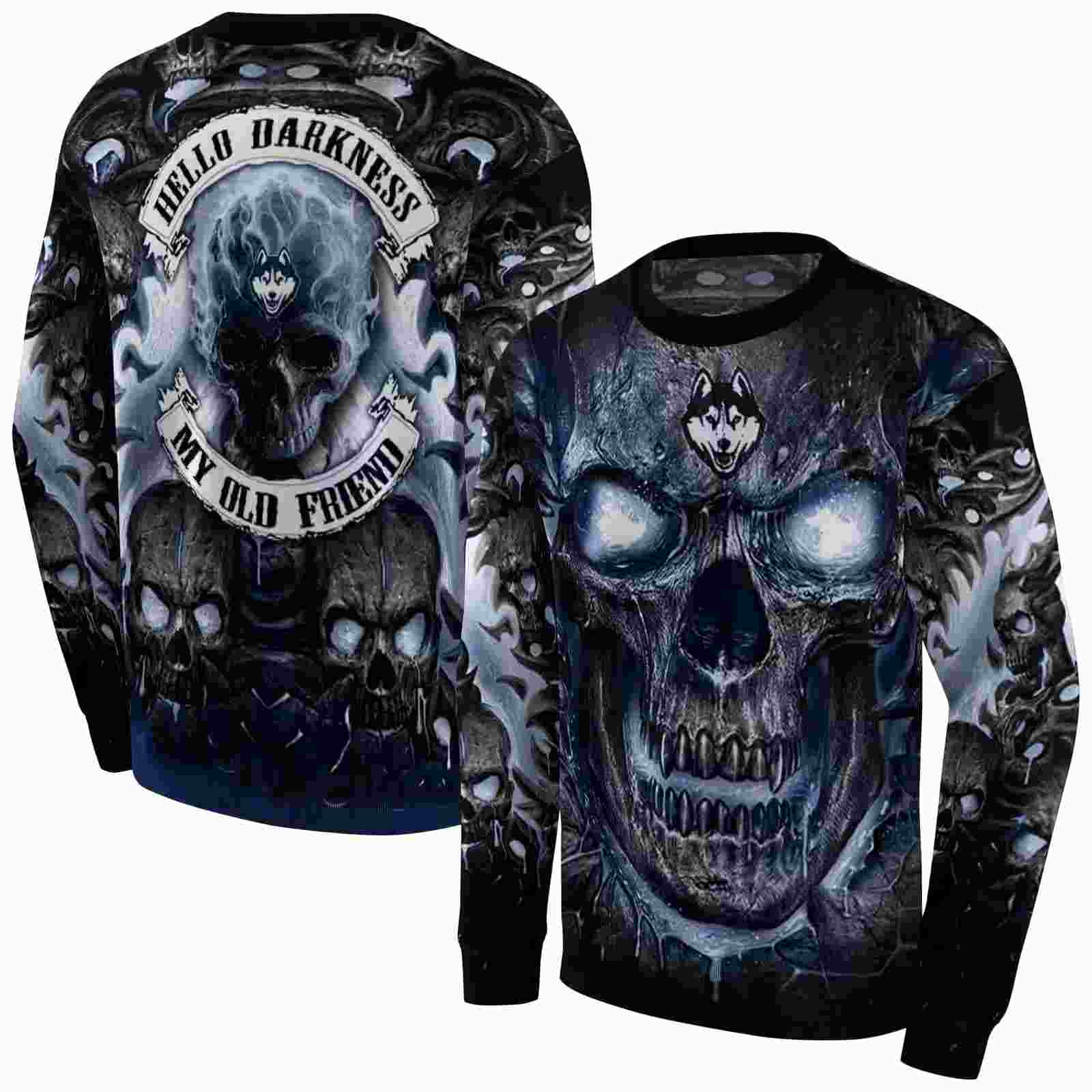 uconn huskies demonic skull blue black hoodie premium grade