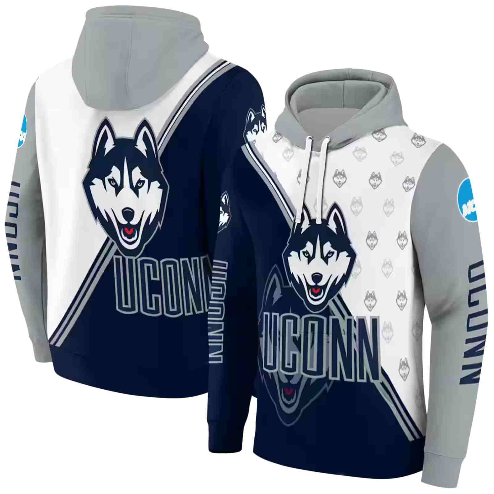 uconn huskies diagonal stripe blue white hoodie fashion forward