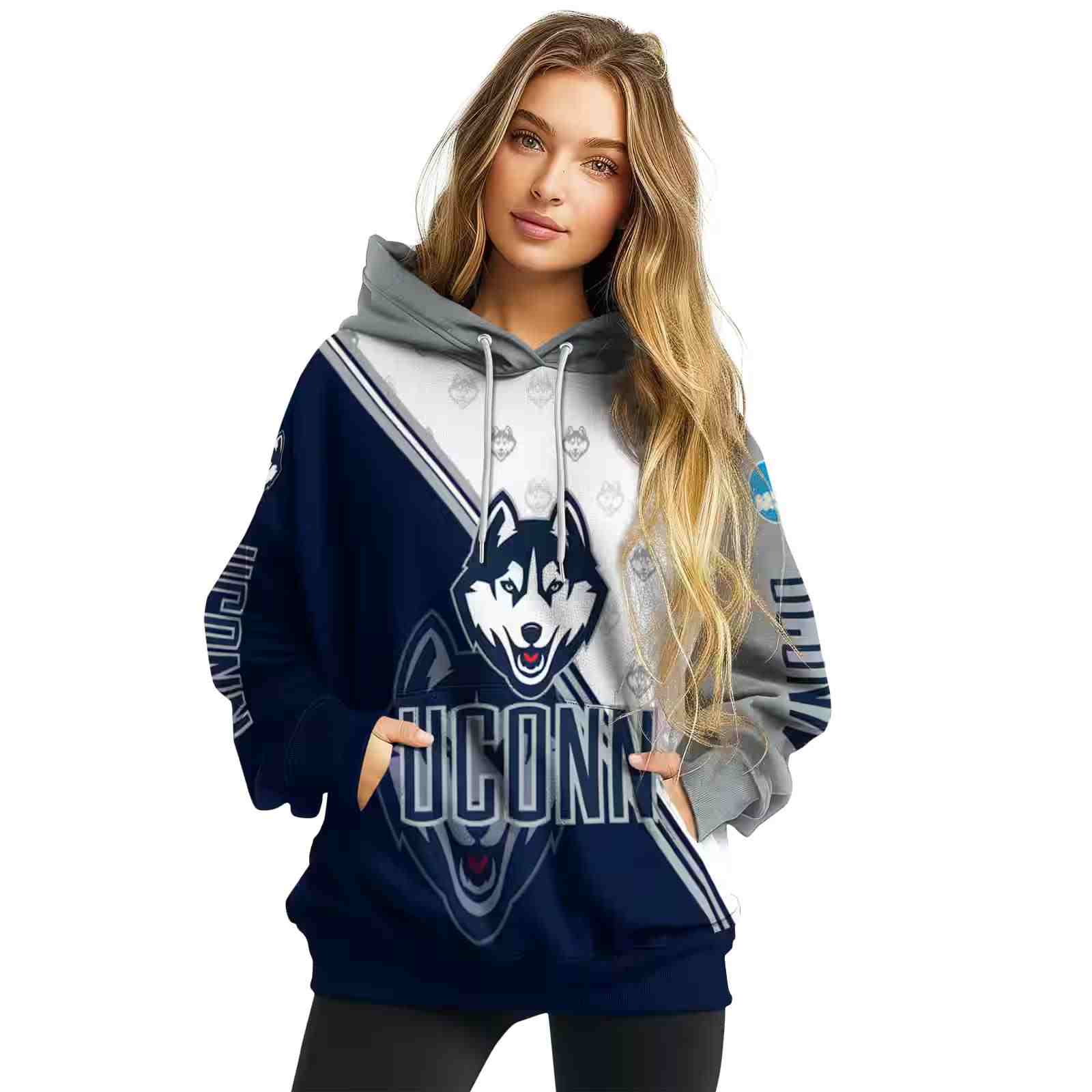 uconn huskies diagonal stripe blue white hoodie high quality