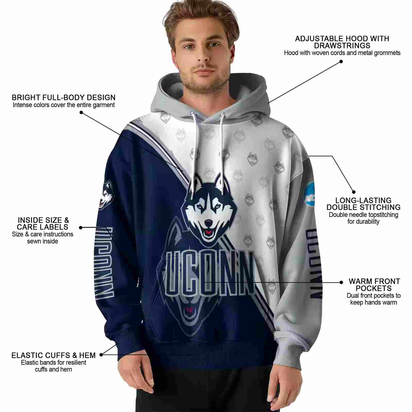 uconn huskies diagonal stripe blue white hoodie latest model