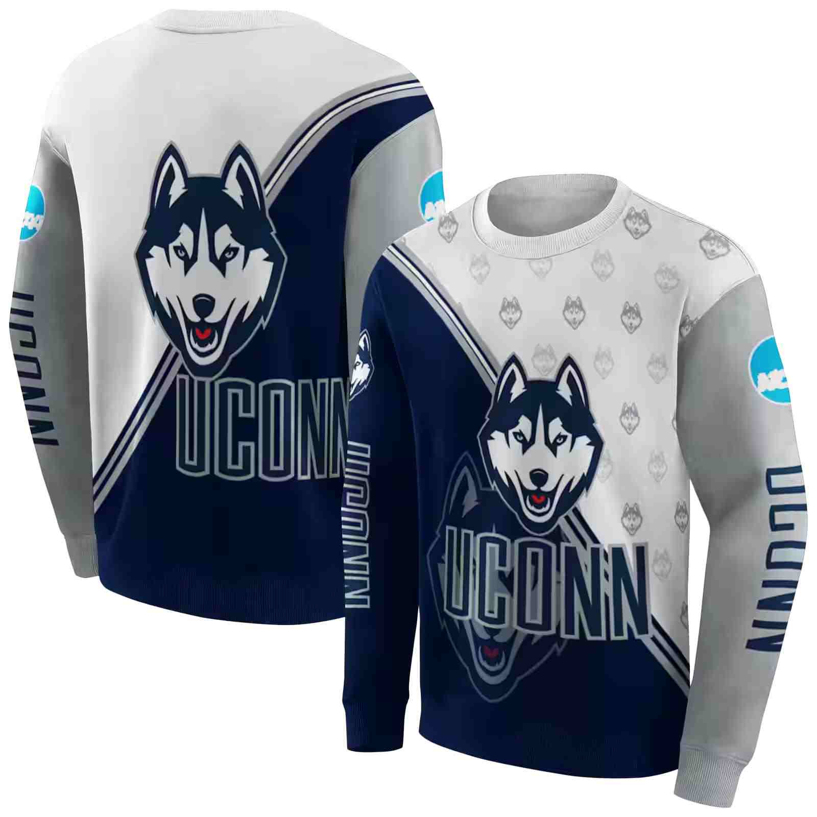 uconn huskies diagonal stripe blue white hoodie premium grade