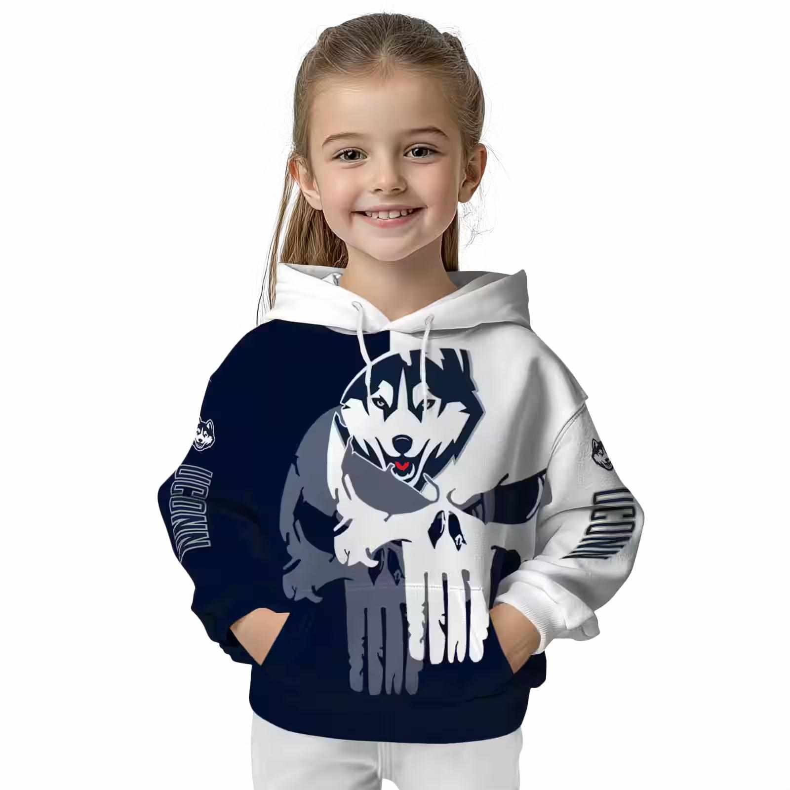 uconn huskies graphic punisher blue white hoodie top rated