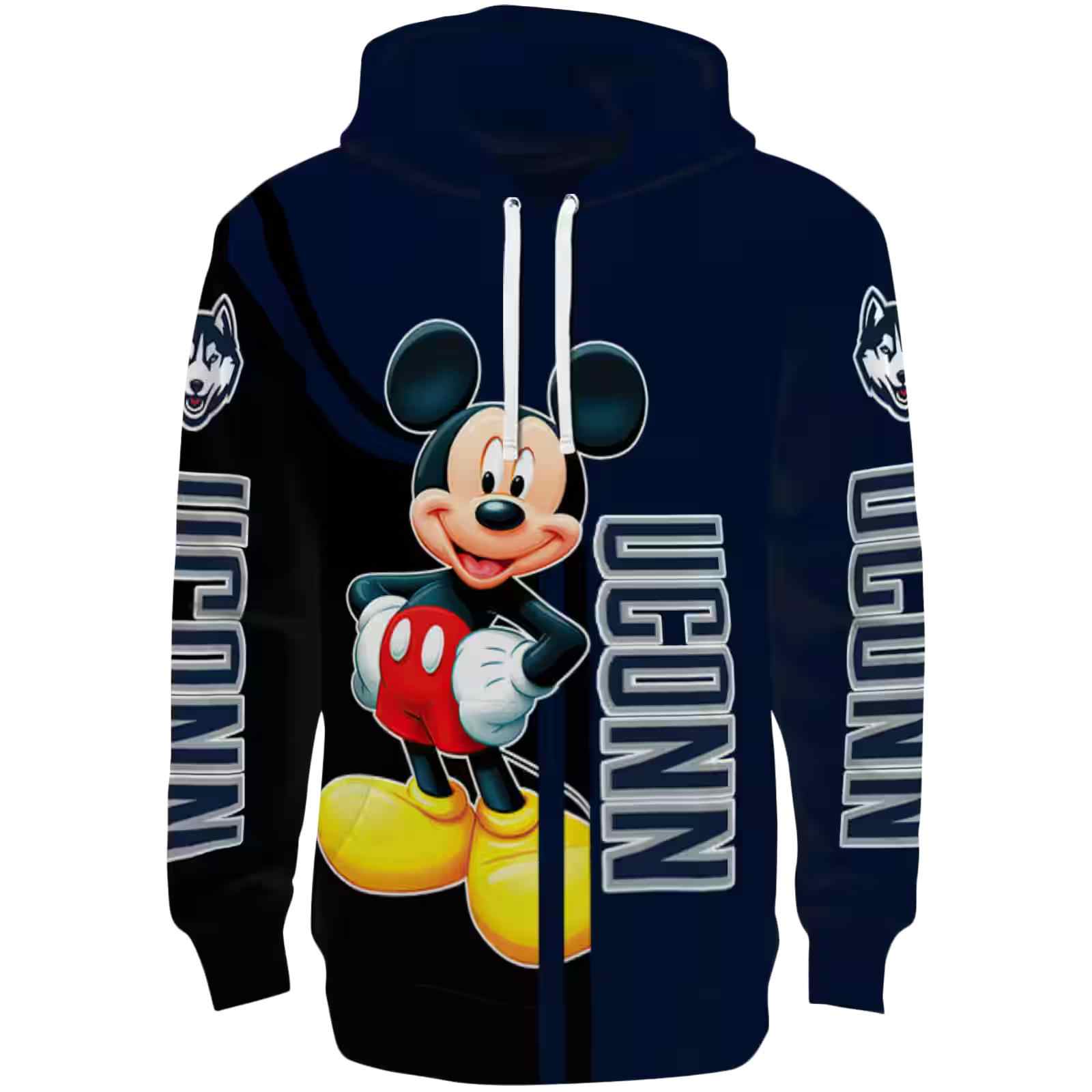 UConn Huskies Mickey Mouse Blue Black Hoodie