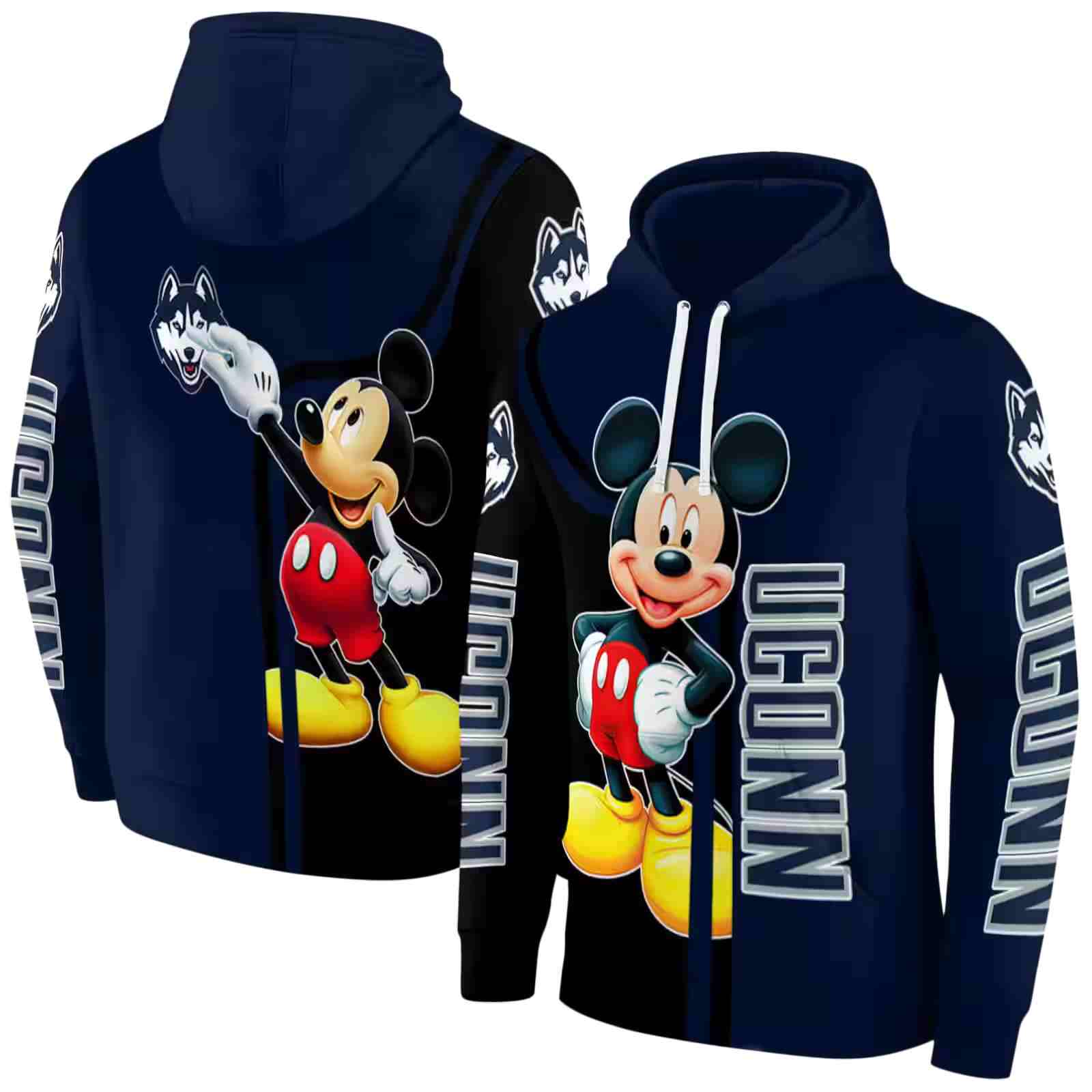 uconn huskies mickey mouse blue black hoodie fashion forward