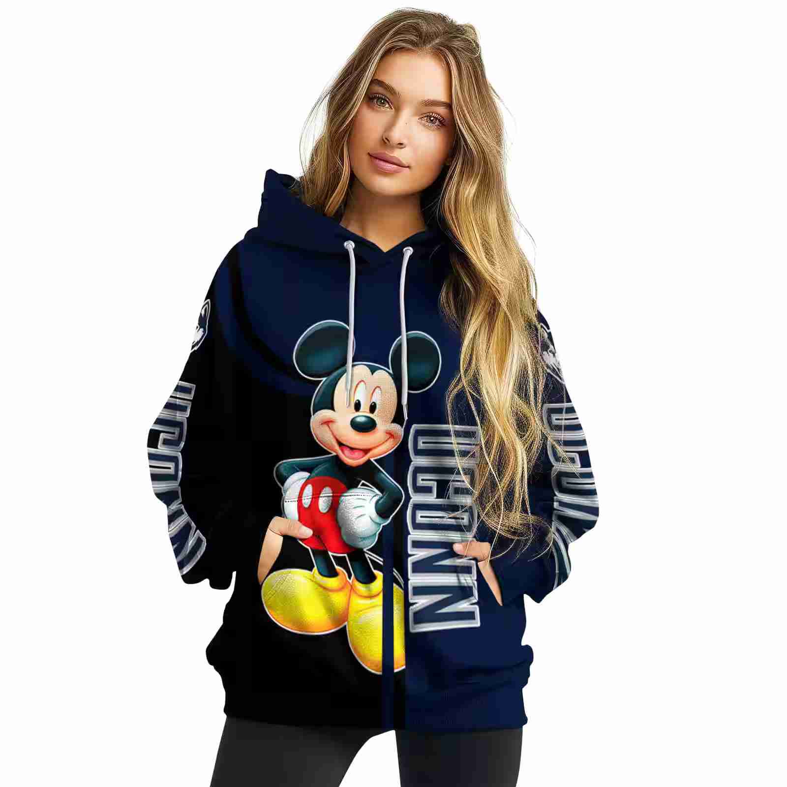 uconn huskies mickey mouse blue black hoodie high quality