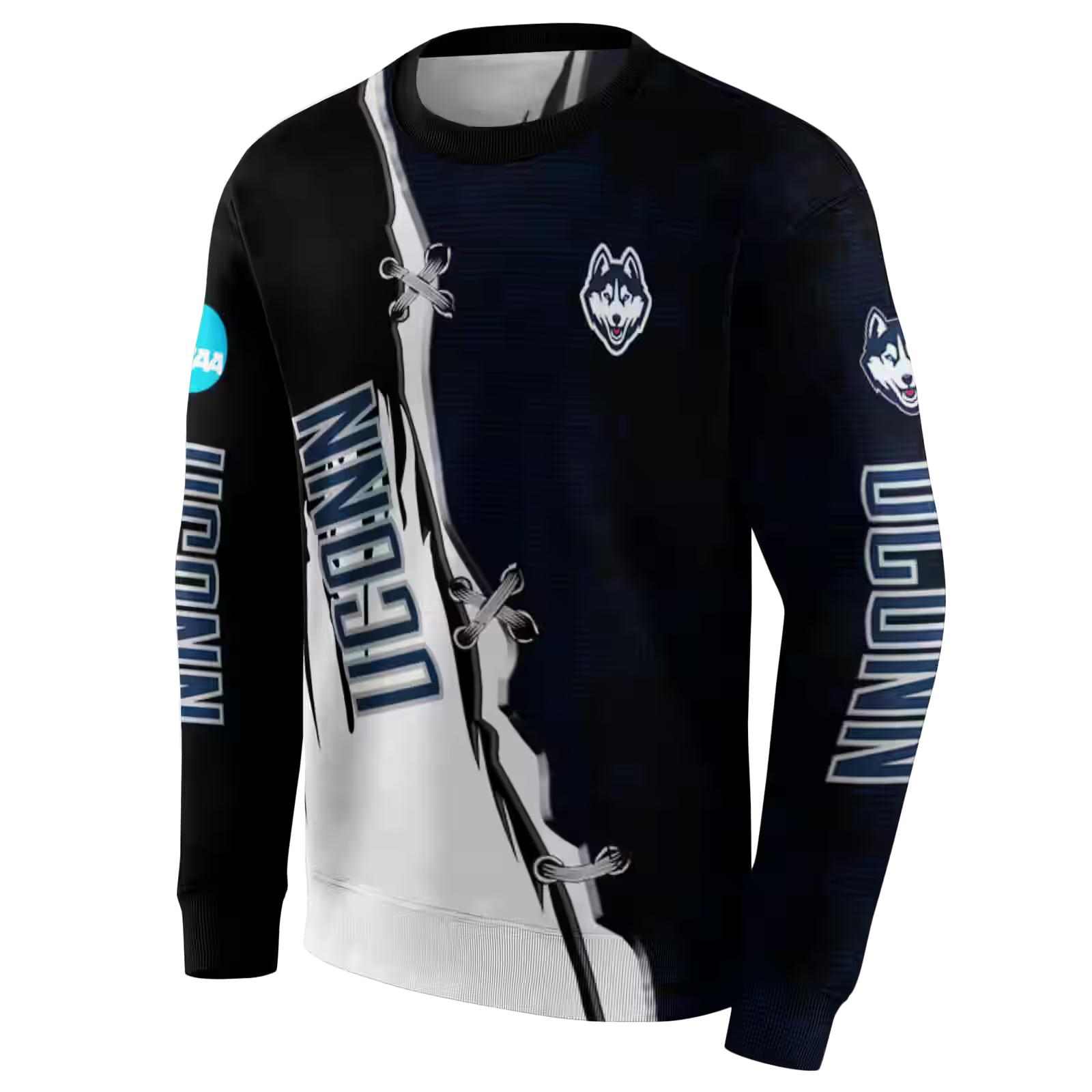 uconn huskies ripped pattern blue black white hoodie new arrival