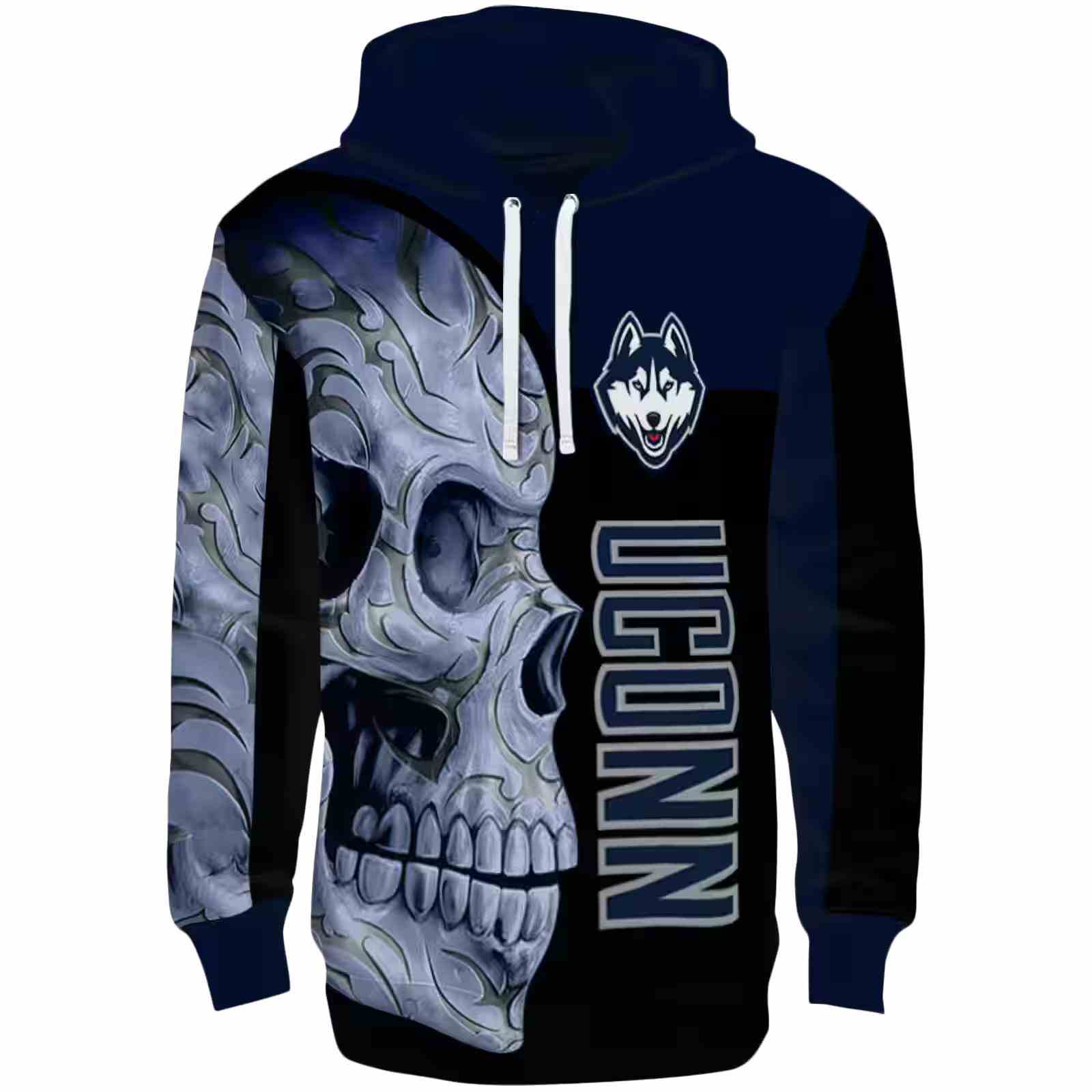 UConn Huskies Skull Motif Blue Black Hoodie