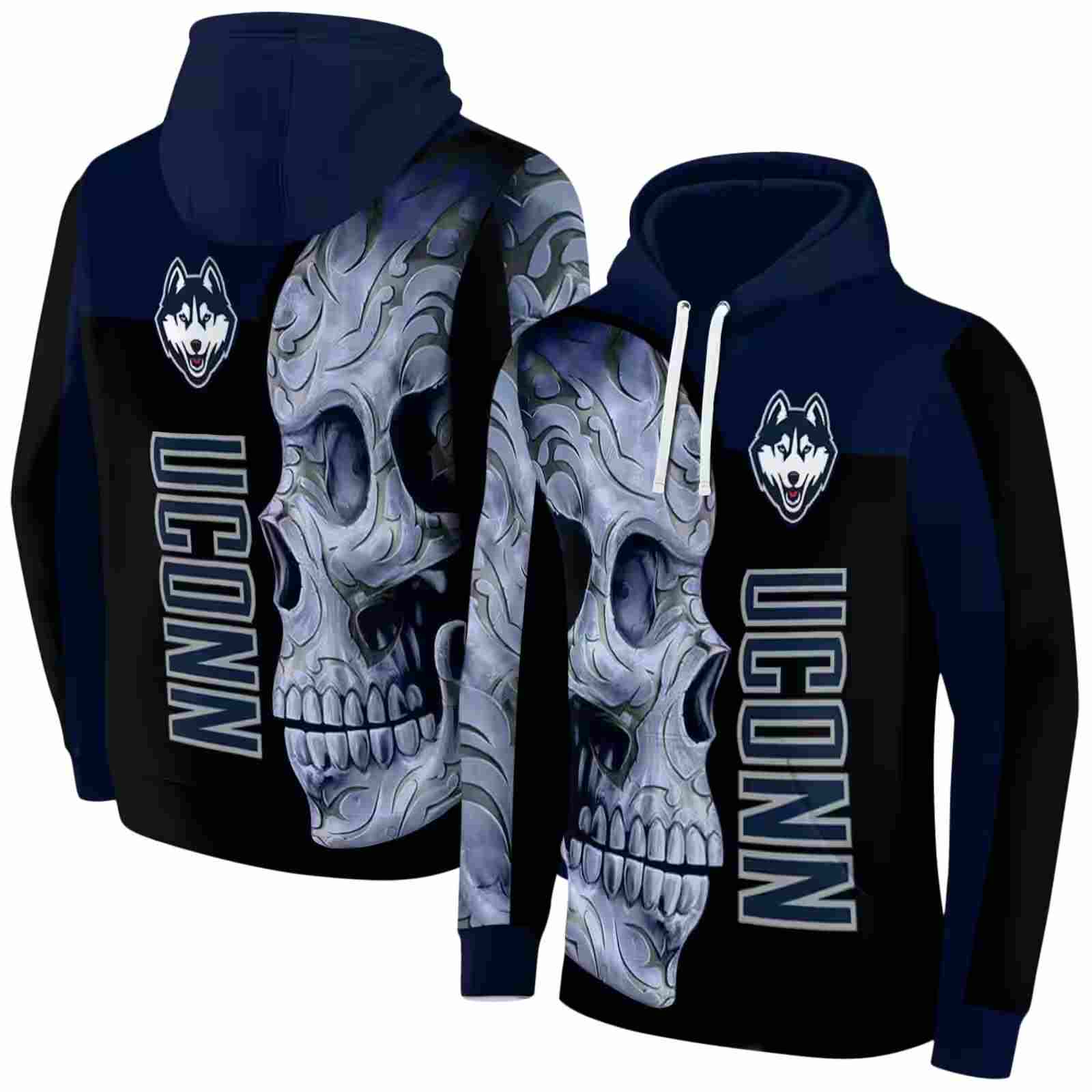 uconn huskies skull motif blue black hoodie fashion forward