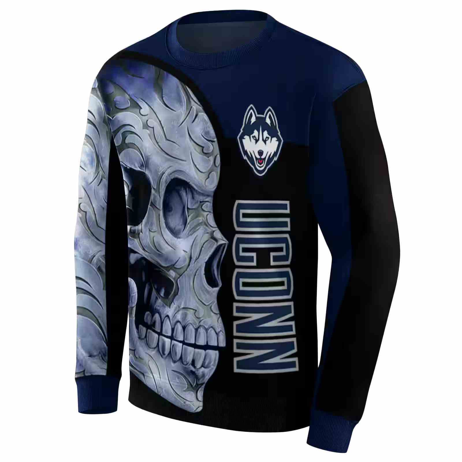 uconn huskies skull motif blue black hoodie new arrival