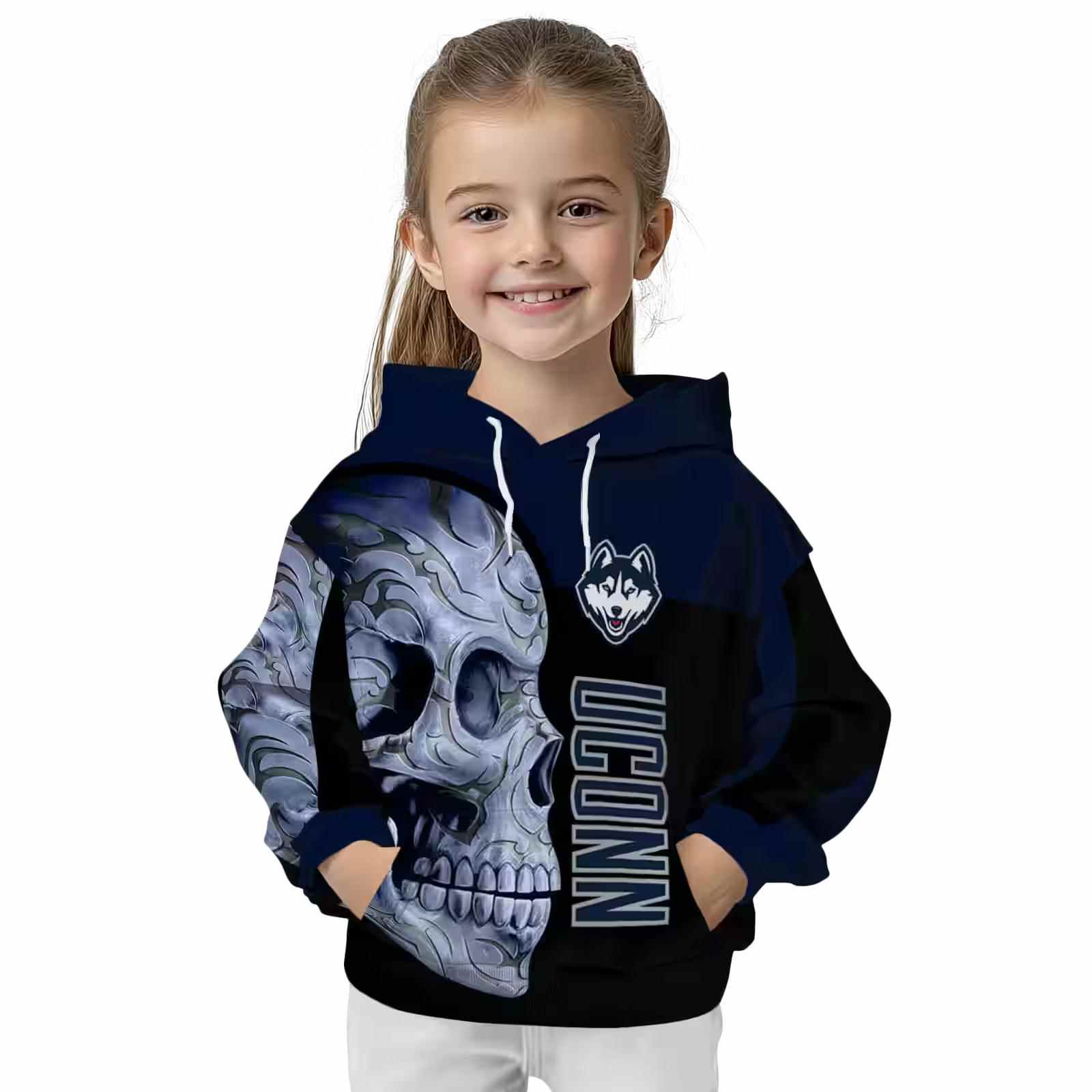 uconn huskies skull motif blue black hoodie top rated